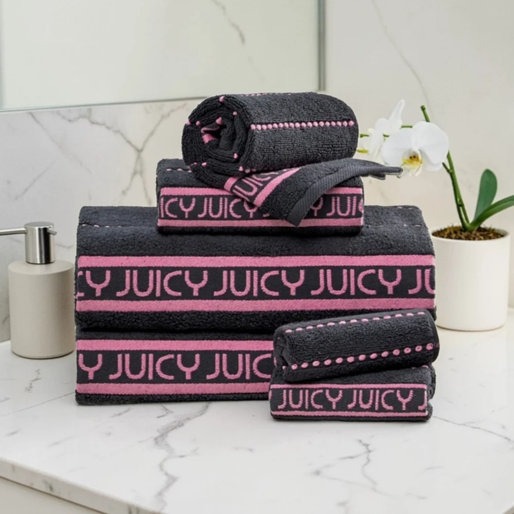 Juicy Couture Black & Pink Logo 6pc Bath Towel Set